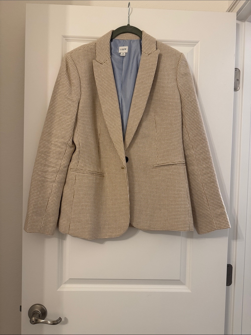 J. Crew Beige Houndstooth Single-Button Blazer